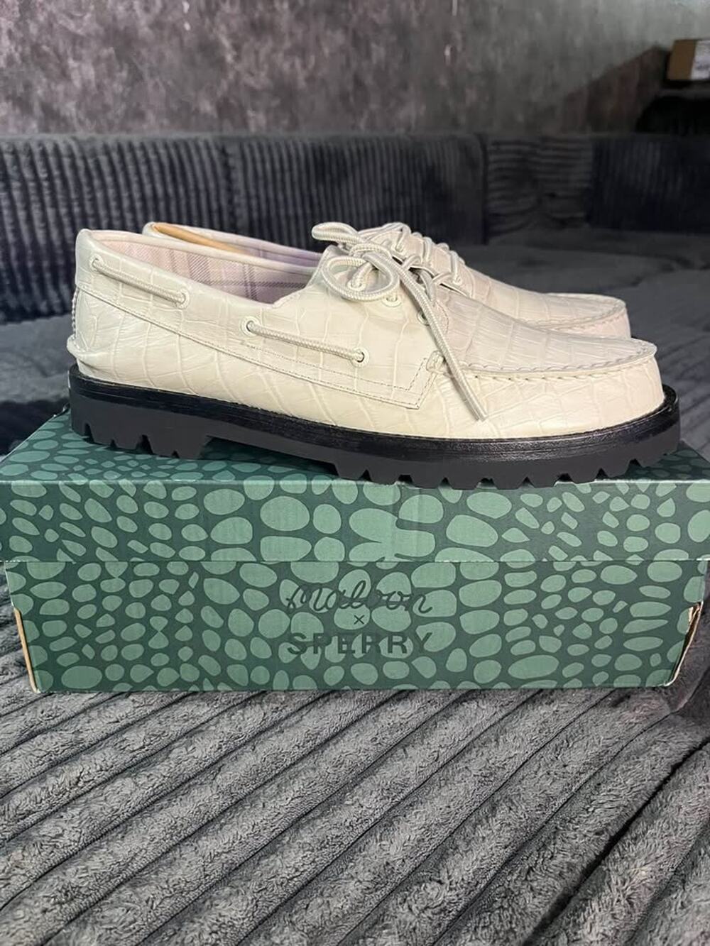 Malbon x Sperry Authentic Original Lug Croc-Embossed Leather Boat Shoes Sz 12
